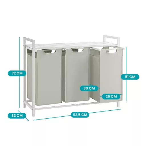 3 rekeszes szennyestartó, törtfehér