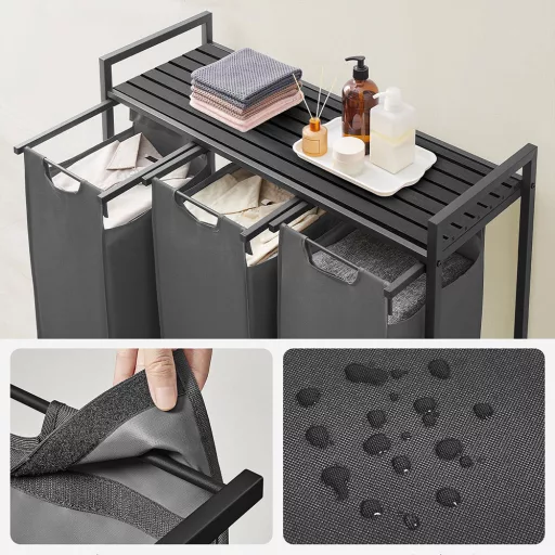 3 rekeszes szennyestartó, sötétszürke