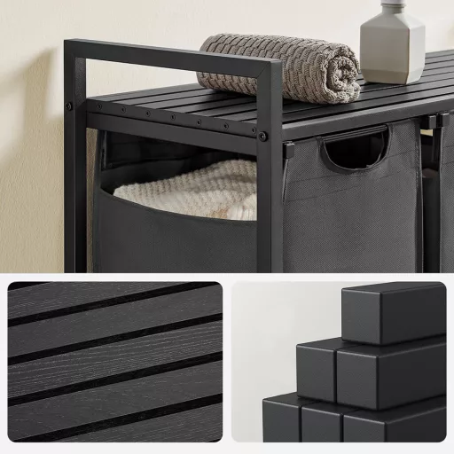 3 rekeszes szennyestartó, sötétszürke