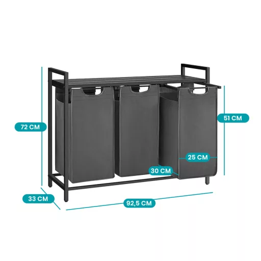 3 rekeszes szennyestartó, sötétszürke