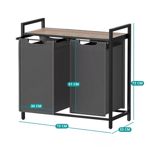 2  rekeszes szennyestartó, sötétszürke