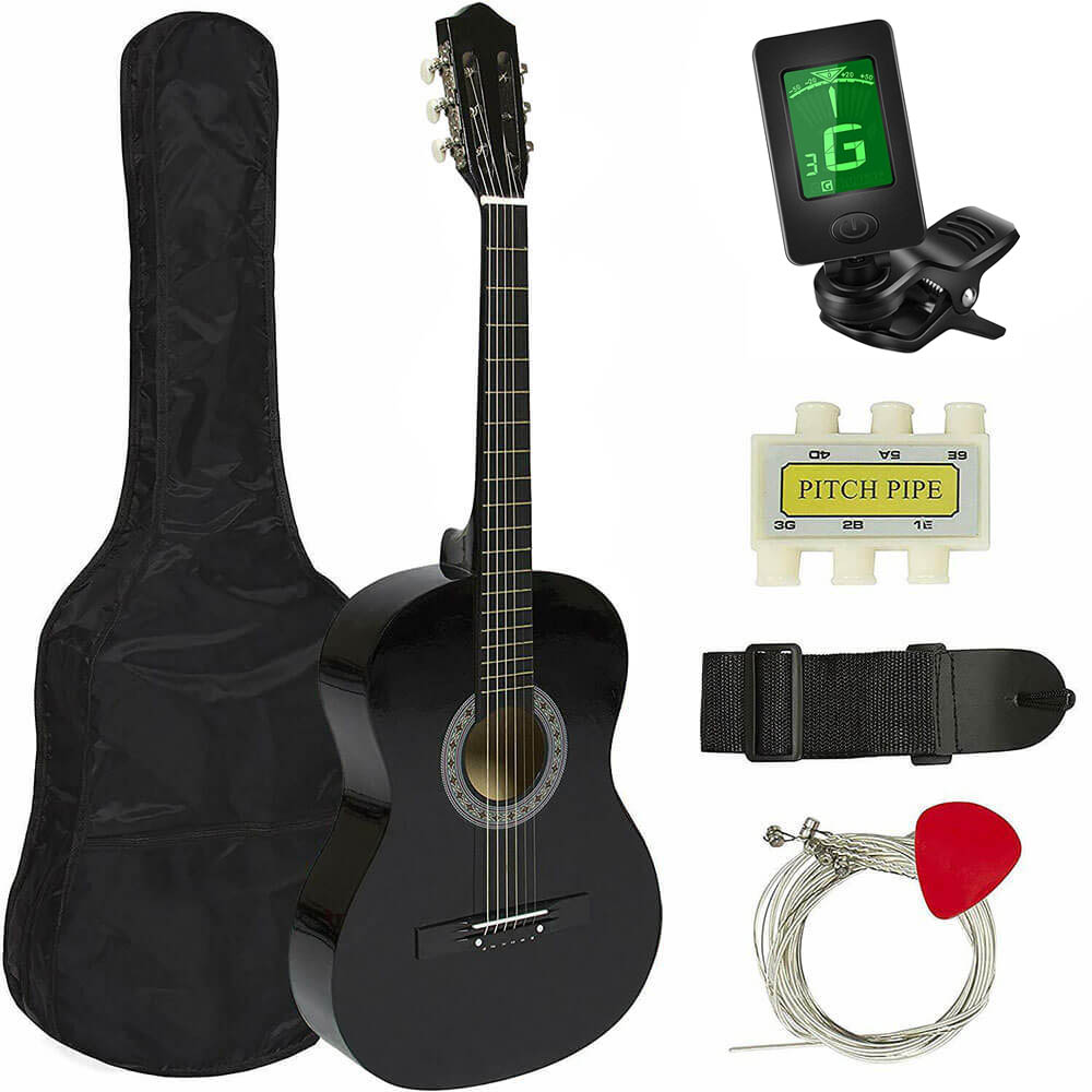 Timelesstools akusztikus gitár szett kezdőknek, ajándék hangolóval, 2 színben-fekete