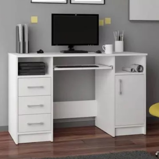 Fehér, 3 fiókos, 1 szekrényes íróasztal